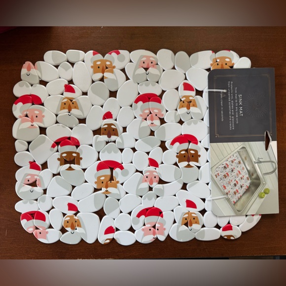 Christmas Sink Mat, Multi-Colored Santa Faces Protective Pebble Sink Mat - Picture 2 of 9